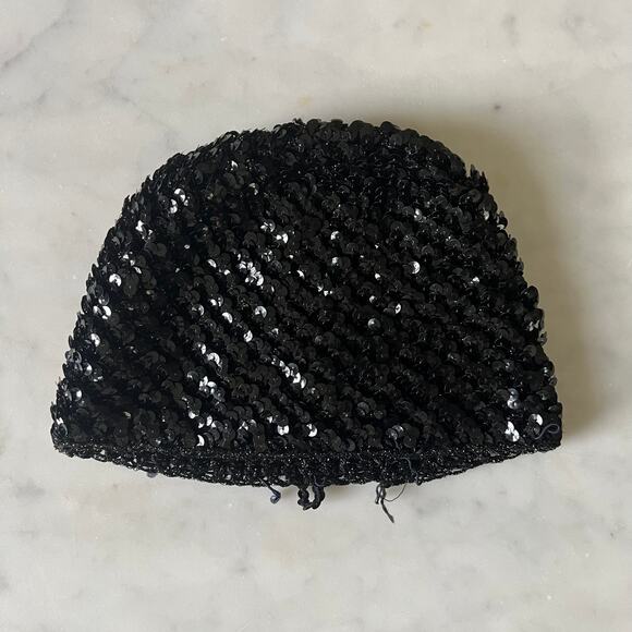 Vintage Black Sequin Threaded Elastic Cap - Picture 2 of 8